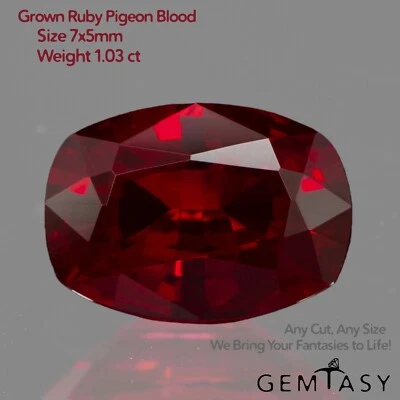 Cut stone - Ruby Pigeon blood Czochralski (Pulled) lab grown, 7x5mm 0.90-1.03ct - Image 1 of 4