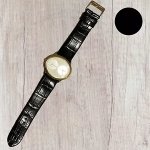 john weitz watch Leather Black Band Gold Tone Water Resistant SR761SW - Picture 1 of 8