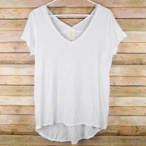 Anthropologie t.la Womens M White Vneck Slub Tee Tshirt Top Short Sleeve Relaxed - Picture 1 of 5