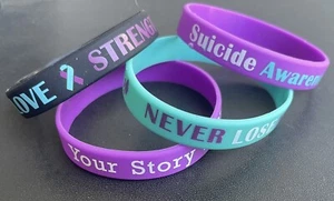 4 Suicide Prevention Awareness Bracelets Soft Silicon Purple & Teal As Shown - Picture 1 of 6