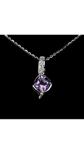 925 Sterling Silber Halskette Kissen Amethyst 7mm Natur Edelstein Schmuck - Bild 1 von 4