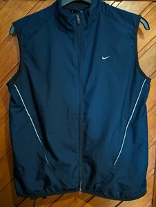 Nike Running Vest Vintage Unisex Adults Large 14 / 16 Navy Zip Up Gilet Golf - Picture 1 of 16
