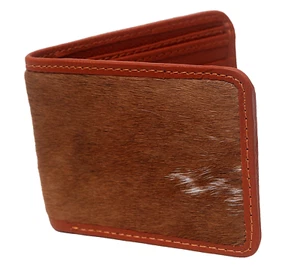 Portafoglio uomo pelle di mucca bifold borsello lusso HAIR ON pelle porta carte-104 - Foto 1 di 3