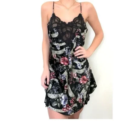 VINTAGE Victoria's Secret Gold Label Black Satin Nighty Slip Dress Small Dark A - Image 1 of 4