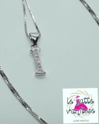 Collana Argento 925 Letterina personalizzata Rodiata Donna. Collana con pendente - Immagine 1 di 4