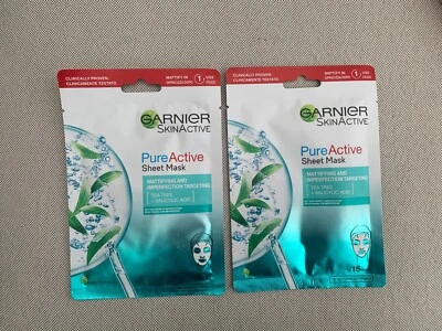 2 x Garnier Skin Active Pure Active Tissue Sheet Mask Tea Tree & Salicylic Acid - Image 1 of 2
