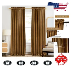 Elegant Velvet Curtains 90'' Length - Luxurious Gold Brown Room Darkening Panels - Imagen 1 de 9