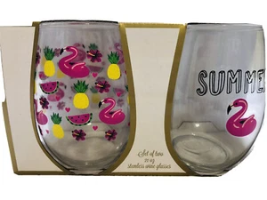 Vanilla Sky Set of 2 Summer Party Stemless Wine Glass 21 oz By Home Essentials - Picture 1 of 6