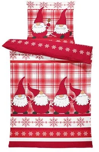 Winter Bettwäsche 155x220 cm Wichtel Weihnachten rot weiß Flausch Warme Fleece - Bild 1 von 5