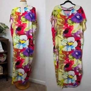 Jams World Size Small Flower Splash Printed Kaftan Maxi Dress Vacation Beach - Picture 1 of 10