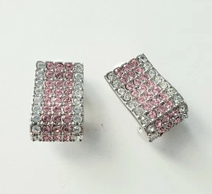 Diane Gilman Pink and Clear Stone Clip Earrings - Picture 1 of 3