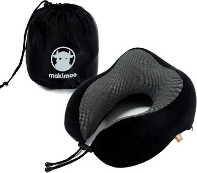 MAKIMOO Memory Foam Travel Pillow, Neck Pillow with 360-Degree Head Support(Black)