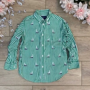 Ralph Lauren Boys Sail Boat Bengal Stripe Button Down Shirt Preppy Nautical 5T - Picture 1 of 9