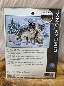 Dimensions A Pair of Wolves 6800 Counted Cross Stitch Kit 7x5" Winter Snow Tree - Picture 1 of 7