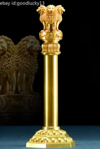 27,5cm Kupfervergoldung Ashokan Säule Statue Ashoka Säule Maurya Asoka Piller - Bild 1 von 6