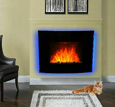 Homcom LED Curved Glass Electric Wall Mounted Fireplace Heater - Black