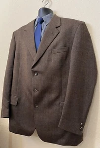 John Weitz Poland Sport Coat Blazer Tweed Mens 46L Vtg Pure Wool 3 Button Brown - Picture 1 of 11