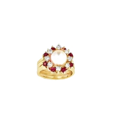 Natural Diamond & Ruby halo ring 1.48tcw cultured 8.5mm pearl 14kY gold size 6 - Image 1 of 4