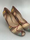 Toast Striped Fabric Retro Style Leather Italy Accessory Shoes Footwear UK 8 #LH
