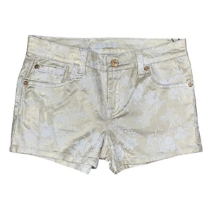 7 For All Mankind Metallic Shorts Girls 12 Gold White Floral Stretch Pockets - Picture 1 of 11