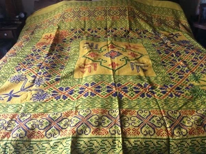 VTG Handmade BOHO Yellow Cross Stitch Bedspread Coverlet 89"X92" - Picture 1 of 14