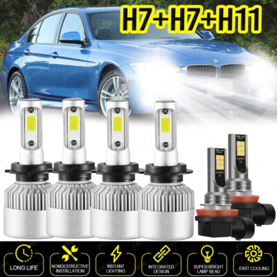 For BMW 328i 2007 - 2016 6x Bulbs LED Headlights Hi/Low Beams + Fog Lights 6000K - Image 1 of 4