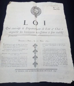 Placard Loi du 30 Mars 1791 - Département du Loir et Cher - Picture 1 of 1