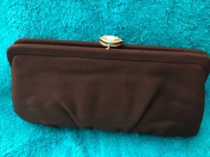 Vintage Garay braune Stoff Clutch Handtasche mit Strass & goldfarbenem Verschluss KOSTENLOSER VERSAND - Bild 1 von 6