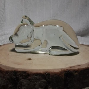Vintage Clear Green Reflect Glass Sleeping Cat Paperweight Lovely From Both Side - Foto 1 di 22