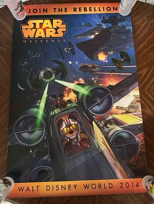 Póster auténtico 24X36 Disney World Star Wars Weekends 2014 Mickey XWing con tubo Foto 1 de 2
