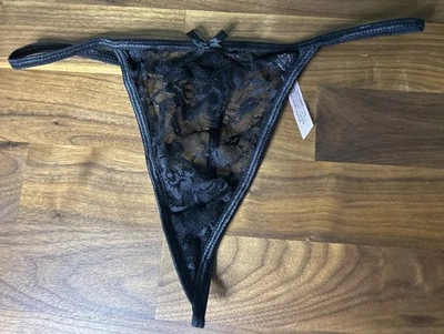 Native Black Strappy String Lace Thong Size L Super Sexy Second Skin Mesh - Image 1 of 4