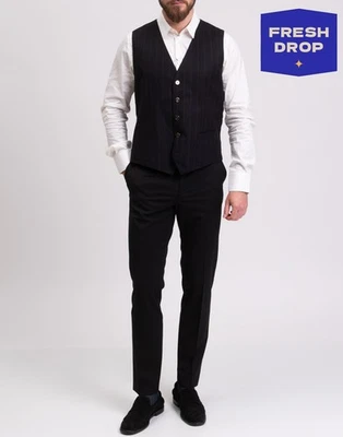 RRP€950 DOLCE & GABBANA Wool Waistcoat IT50 US40 L Striped Y-Neck Made in Italy - Image 1 of 4