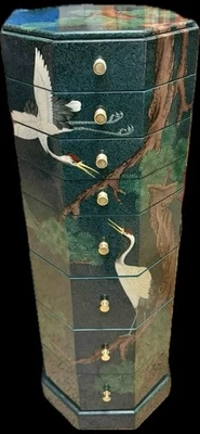 MCM Laca Chinoiserie Octogonal Joyería Lencería Cómoda Cajón Gabinete Foto 1 de 2