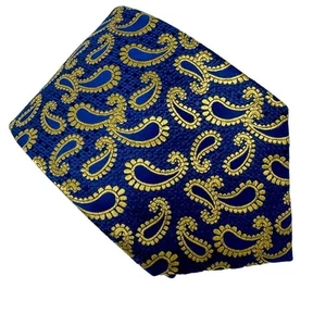 Charles Tyrwhitt 100% silk metallic gold blue paisley print tie 3.5" w - Picture 1 of 4
