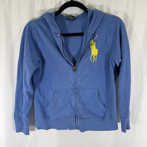Polo Ralph Lauren Hoodie Boys Medium 10-12 Blue Full Zip Pockets Big Pony Cotton - Picture 1 of 11