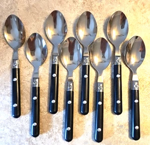 8 Teaspoons Stainless Steel & Black Handles Flatware Modern - Picture 1 of 4