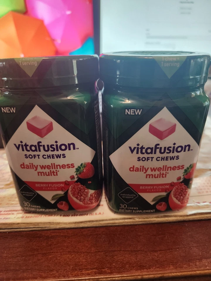 Vitafusion ягодные мягкие жевательные ежедневные оздоровительные мультивитамины 30 штук ДВЕ бутылки - Изображение 1 из 1