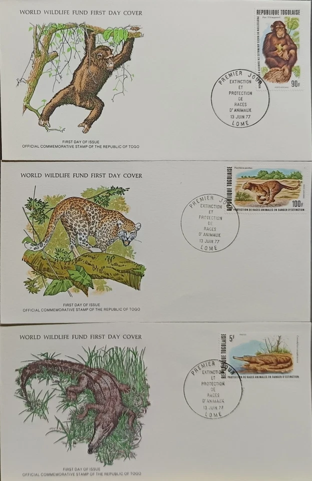 F-EX60747 TOGO WWF 1977 FDC SPECIAL PRINTING WILD LIFE CROCODILE MONKEY PANTHERA - Image 1 of 1