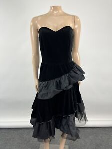 Vintage 80's Party Dress Tiered Prom Velvet Strapless Formal Eveningwear Tulle
