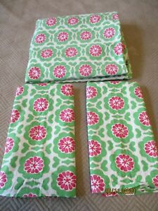 Pottery Barn Kids Green & Pink Floral Twin Duvet Cover & 2 Pillow Shams