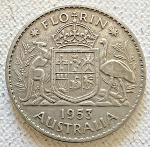 1953 Australia QEII Florin 2/- 50% Silver Circulated - Better Grade - Picture 1 of 4