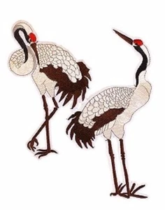 GRAND ÉCUSSON PATCH BRODE thermocollant ** 18 x 23 cm ** OISEAUX GRUE CIGOGNE - Picture 1 of 2