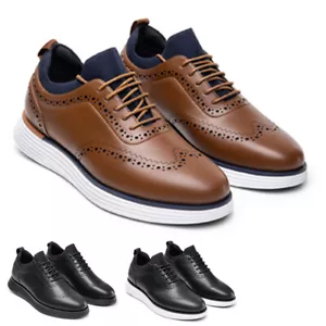 Men's Dress Sneakers Oxfords Casual Wingtip Brogue Comfortable Breathable Shoes - Picture 1 of 35