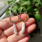 Fashion 9x22mm White Natural Baroque Biwa Freshwater Keshi Pearl Dangle Earrings