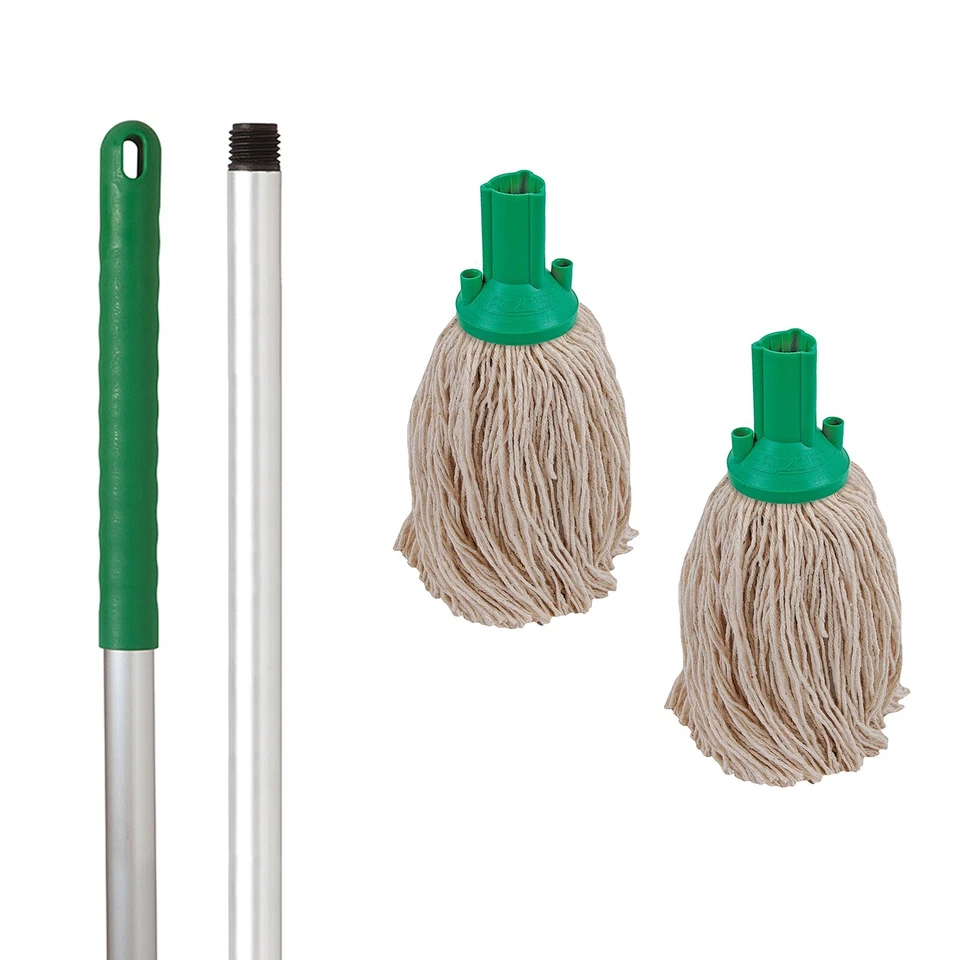 ROBERT SCOTTS Professional Colour Coded Mop Handle and 2 Mop Heads - Green