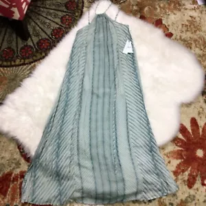 NWT O’Neill Maxi Tie Back Halter Dress XS Sage Green Stripe Beach - Picture 1 of 9
