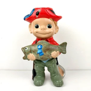 Vintage Atlantic Mold 11" Ceramic Fisherman Holding Fish Hand Painted - SIGNED! - Picture 1 of 9
