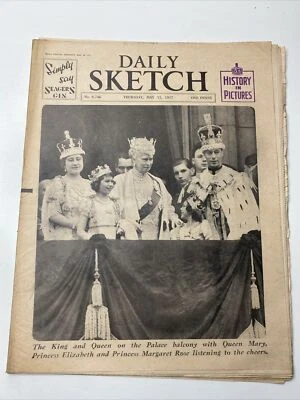 King George VI Coronation -DAILY SKETCH May 13 1937 - Original Vintage Newspaper - Image 1 of 4