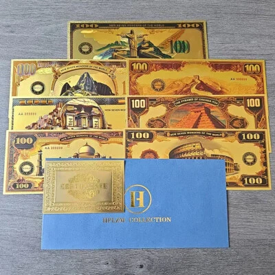 7pcs/set in Envelope New Seven Wonders of The World Gold Foil Plastic Banknotes - Image 1 of 4
