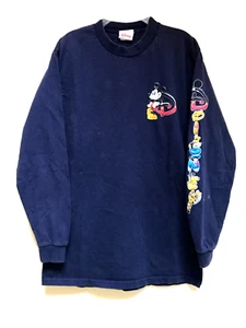 Disney Men’s Sz M Mickey Disneyland Long Sleeve Shirt Navy Blue EUC - Picture 1 of 9